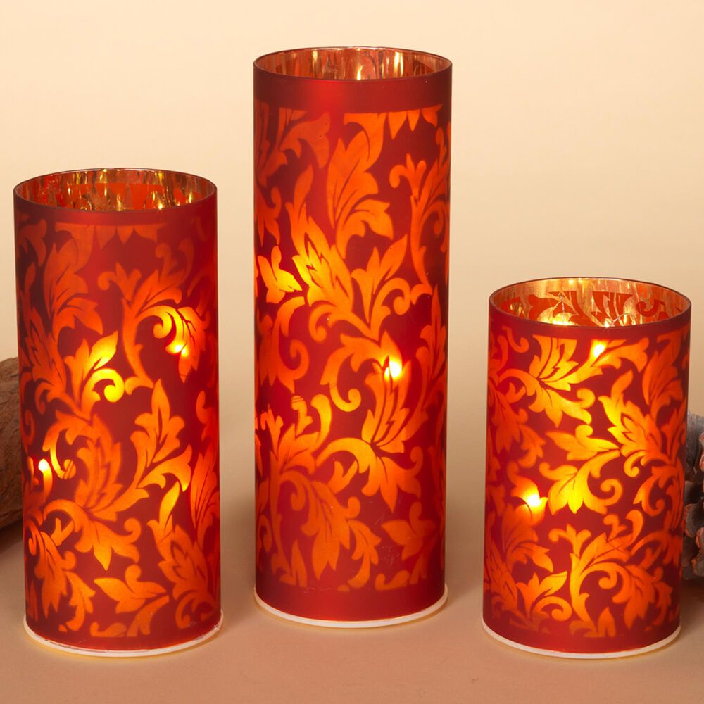 The Gerson Company 3-Piece Lighted Glass Luminarie Set in Red, , large