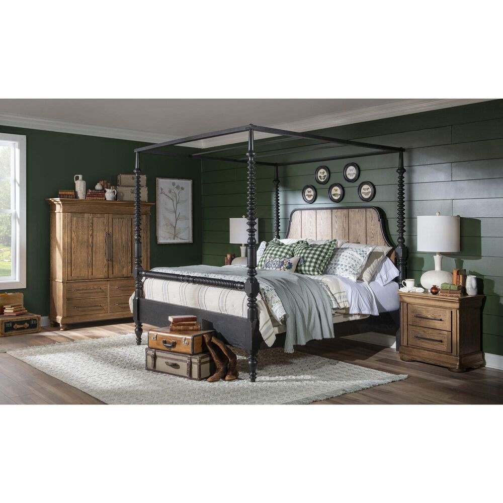 Legacy Classic Vintage Market Queen Canopy Bed in Barnwood Oak and Kettle Black, , large