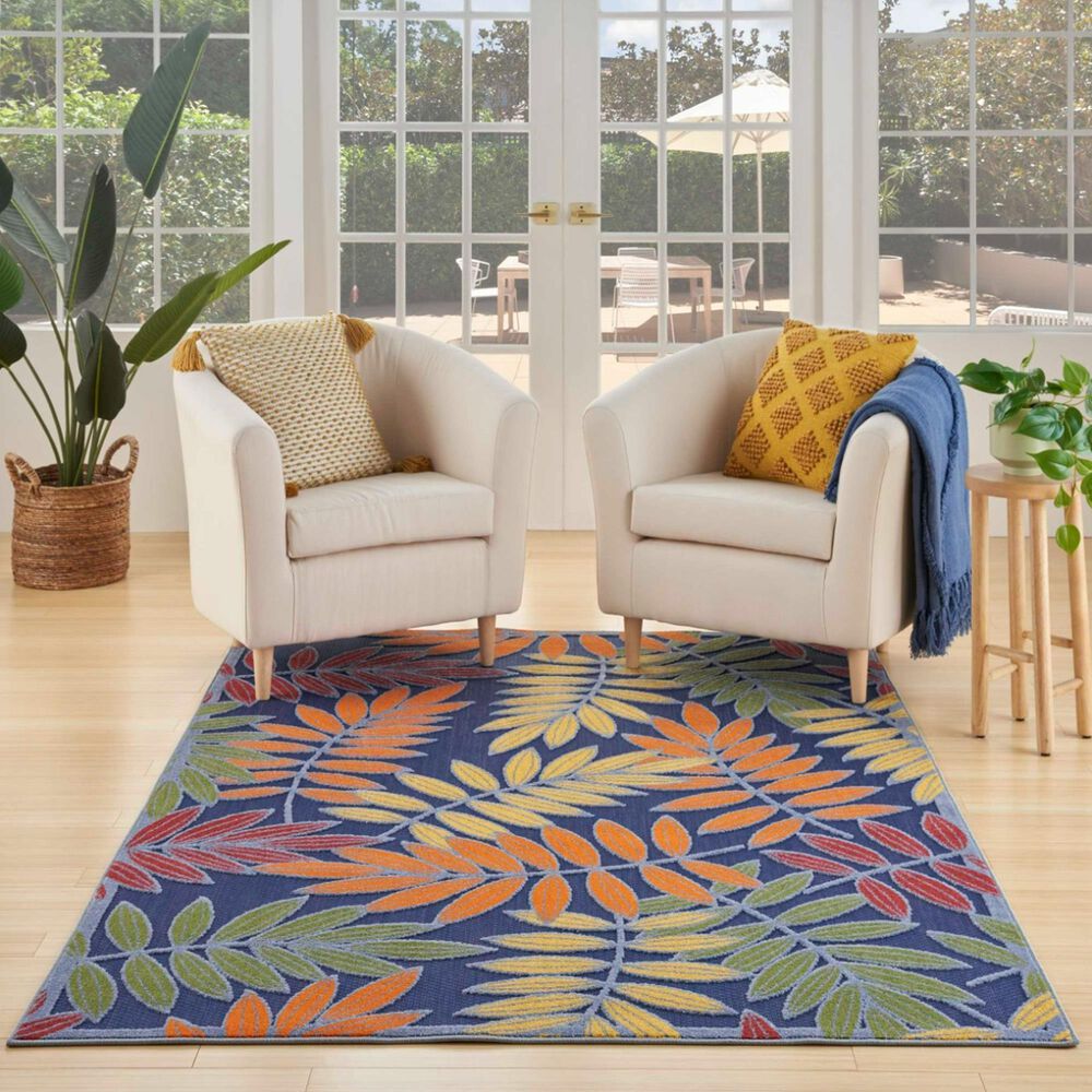 Nourison Aloha ALH18 3&#39;6&quot; x 5&#39;6&quot; Navy and Multicolor Indoor/Outdoor Area Rug, , large