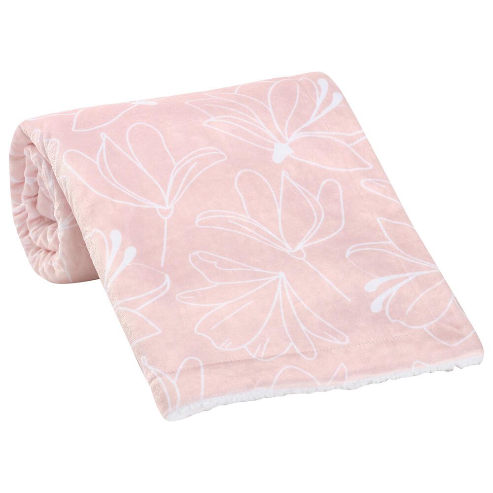 Lambs and Ivy Petals Floral Fleece Baby Blanket in Pink and White, , large