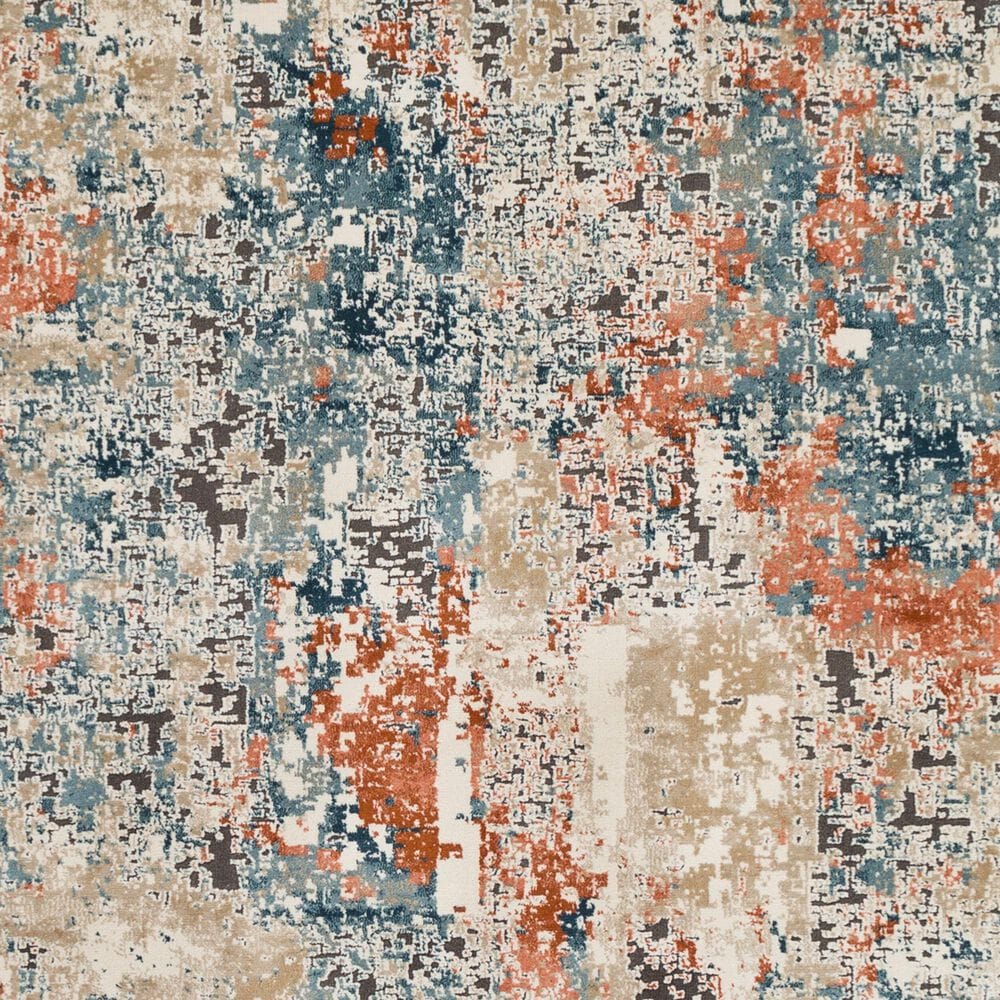 Surya Pune Deep Teal, Sky Blue, Light Beige, Tan, Dark Brown and Burnt Orange 2&#39;7&quot; x 10&#39;2&quot; Runner, , large