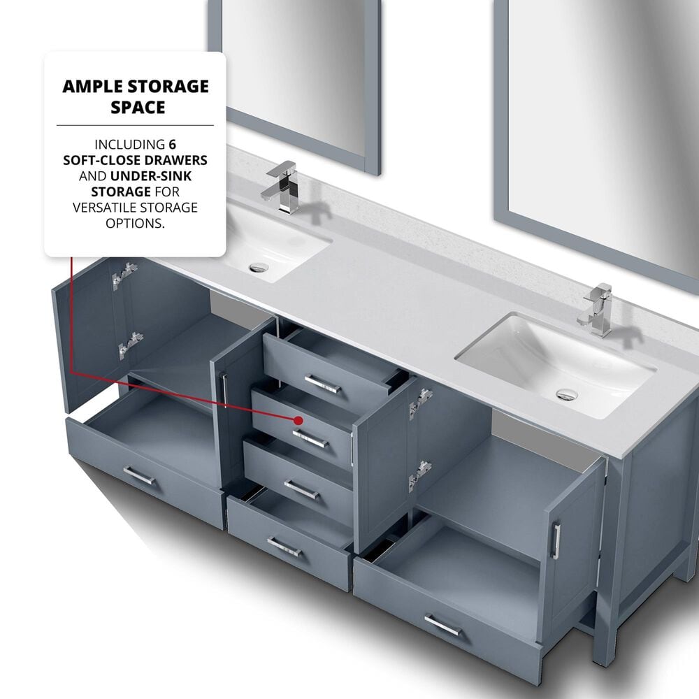 Lexora Home Jacques 80&quot; Double Bathroom Vanity in Dark Grey with 2 cm White Quartz Top and Rectangular Sinks, , large