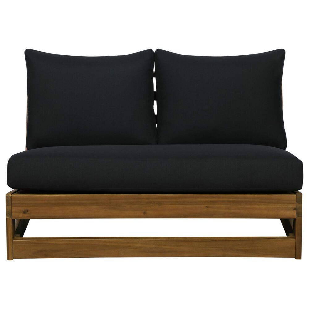 Linon Home Decor Silbury Outdoor Bench with Black Cushion in Warm Teak, , large