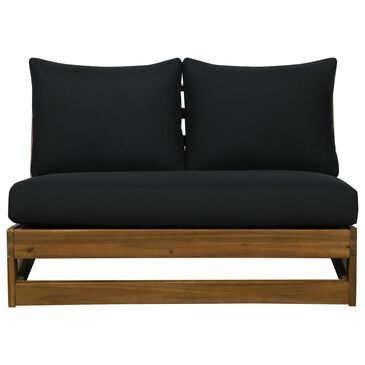 Linon Home Decor Silbury Outdoor Bench with Black Cushion in Warm Teak, , large