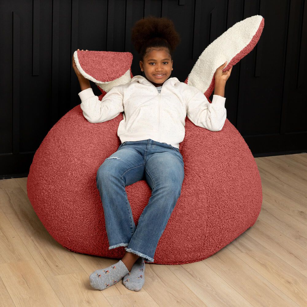 Jaxx HopSeat Bunny Oval Shaped Large Bean Bag Chair in Rosewood, , large