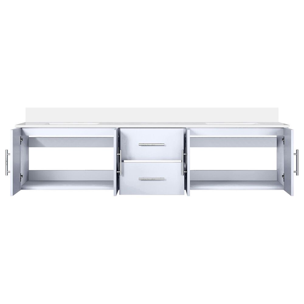 Lexora Home Geneva 80&quot; Double Bathroom Vanity in Glossy White with 2 cm White Cultured Marble Top and Rectangular Sinks, , large