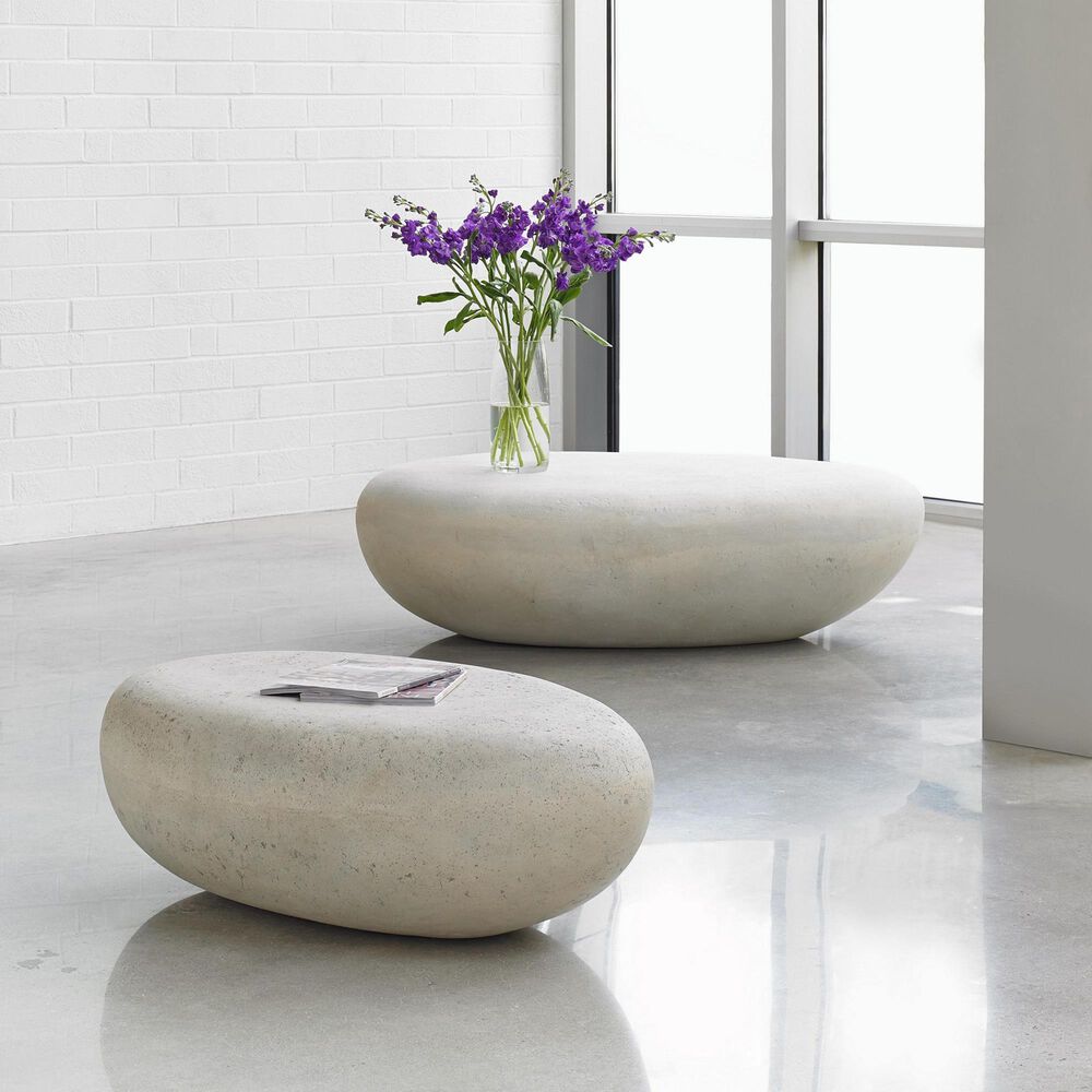 Phillips Collection River Stone Small Patio Coffee Table in Roman Stone, , large