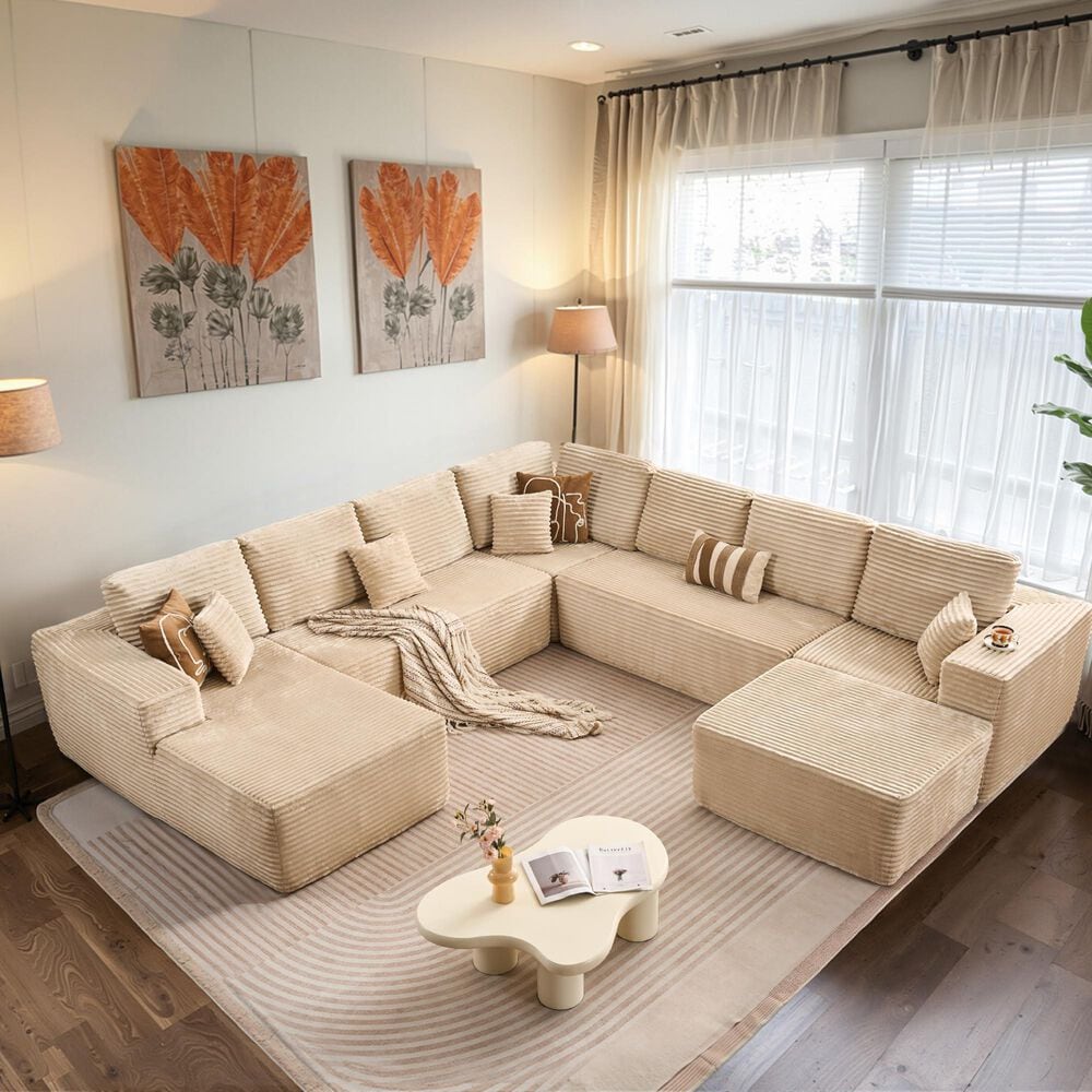 HOMLUX 5-Piece Mod U-Sectional with Chaise in Beige, , large