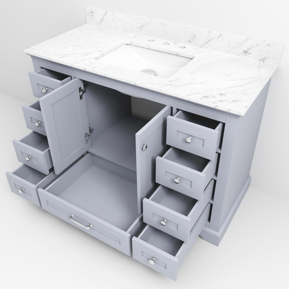 Lexora Home Dukes 48" Single Bathroom Vanity in Dark Grey with 2 cm White Carrara Marble Top and Rectangular Sink, , large