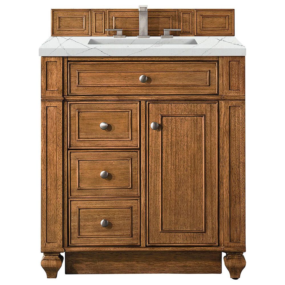 James Martin Vanities Bristol 30" Single Bathroom Vanity in Saddle Brown with 3 cm Ethereal Noctis Quartz Top and Rectangular Sink, , large