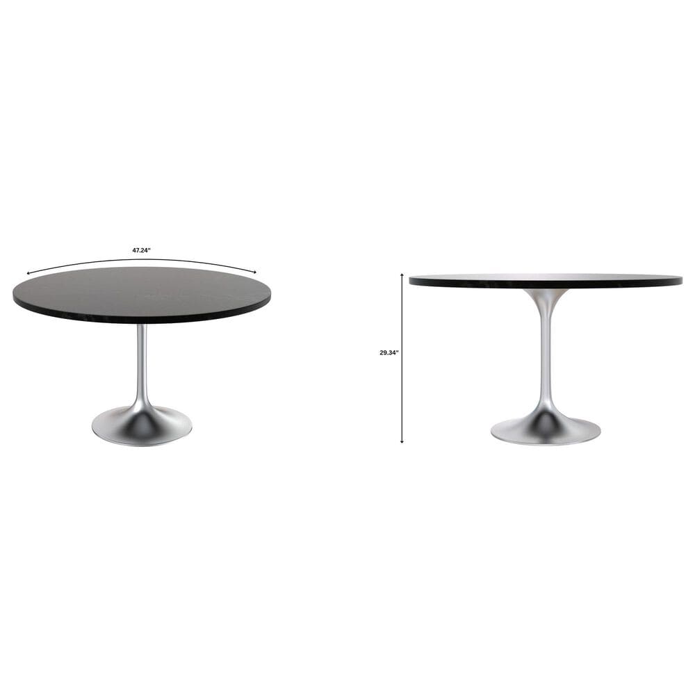 Leisuremod LeisureMod Verve Collection 48 Round Dining Table, Brushed Chrome Base with Sintered Stone Black Top, , large