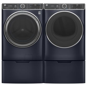 GE Appliances 5 Cu. Ft. Front Load Washer and 7.8 Cu. Ft. Electric Dryer Laundry Pair with Pedestal in Sapphire Blue, , large