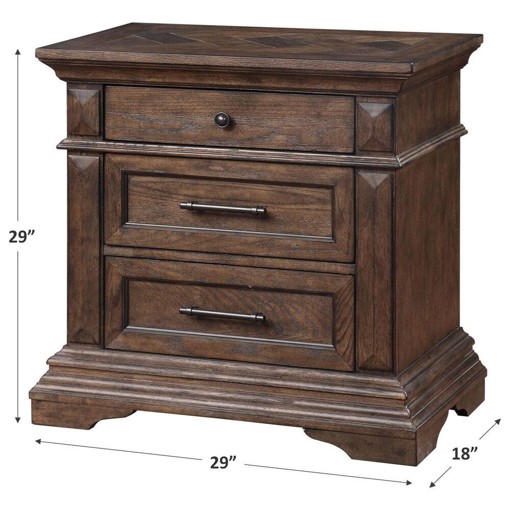 New Heritage Design Mar Vista 3 Drawer Nightstand in Brushed Walnut, , large