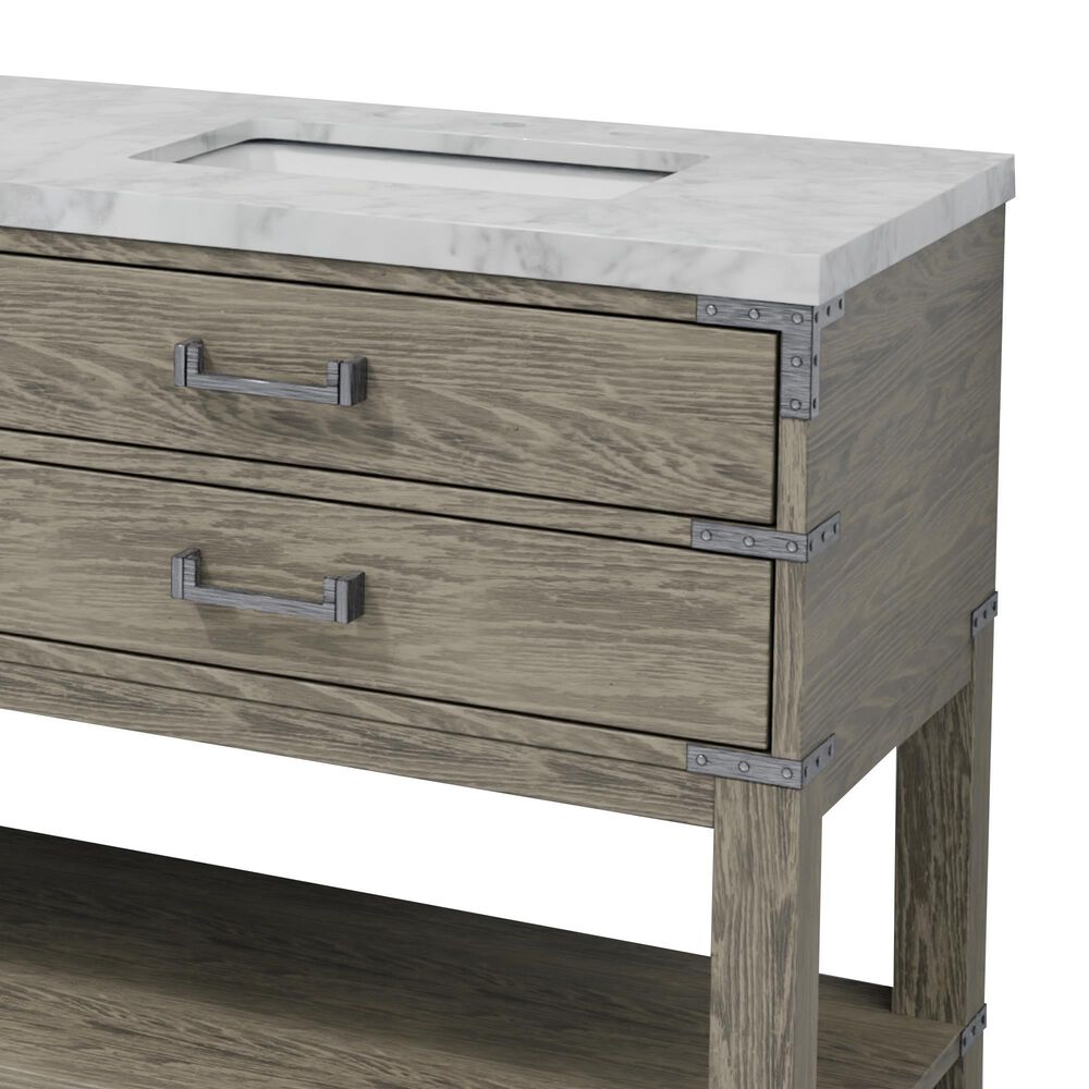 Lexora Home Norwalk 84&quot; Double Bathroom Vanity in Grey Oak with White Carrara Marble Top  and Rectangle Sink, , large