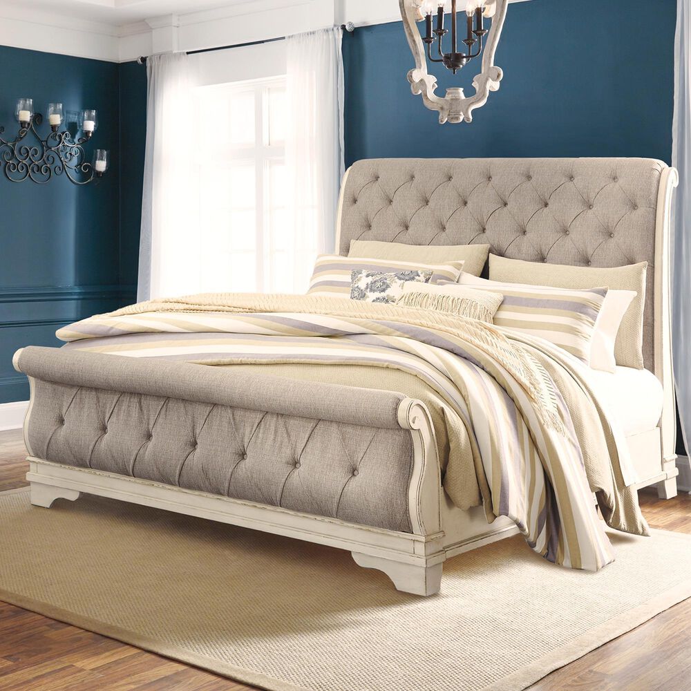 Ashley Realyn King Sleigh Bed in Chipped White, , large