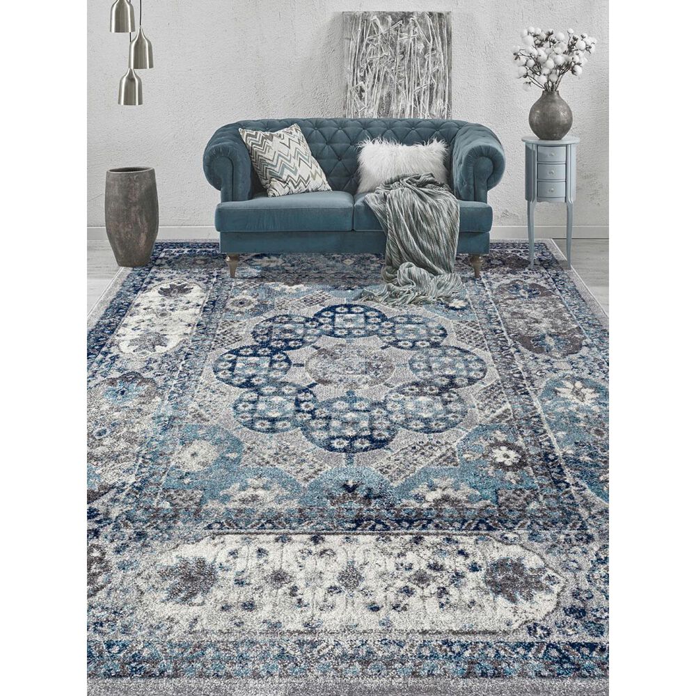 Amer Rugs Alexandria 8&#39;9&quot; x 11&#39;9&quot; Gray and Sea Blue Area Rug, , large
