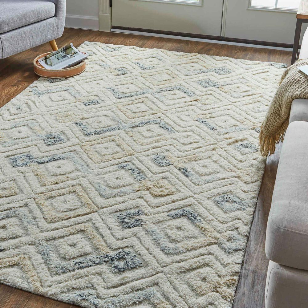 Feizy Anica 4&#39; x 6&#39; Ivory and Blue Area Rug, , large