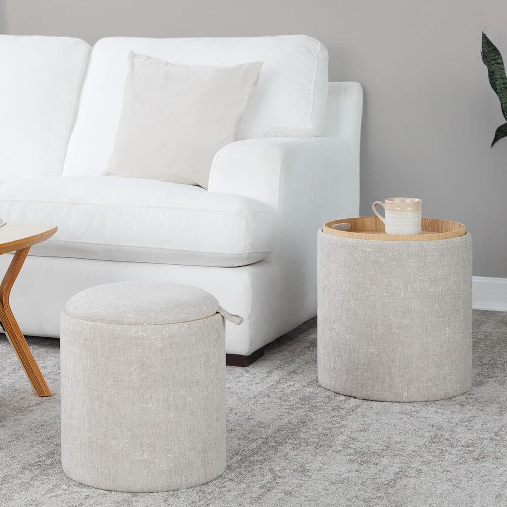 Lumisource Tray 2-Piece Nesting Ottoman Set in Light Brown, , large