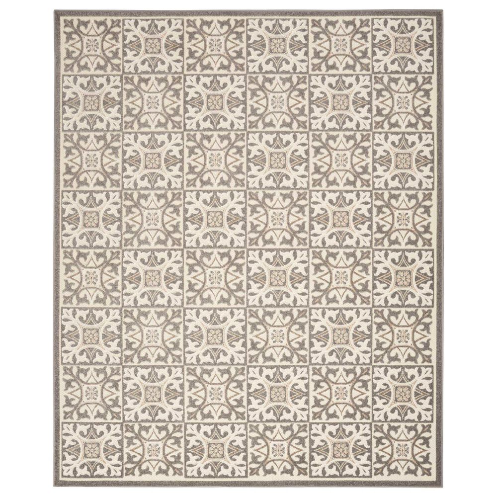 Nourison Aloha Damask 2"8" x 4" Ivory and Grey Indoor/Outdoor Area Rug, , large