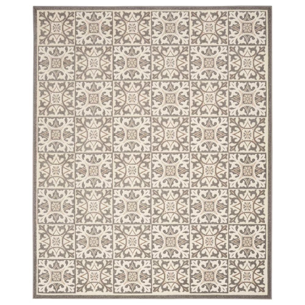 Nourison Aloha Damask 2"8" x 4" Ivory and Grey Indoor/Outdoor Area Rug, , large
