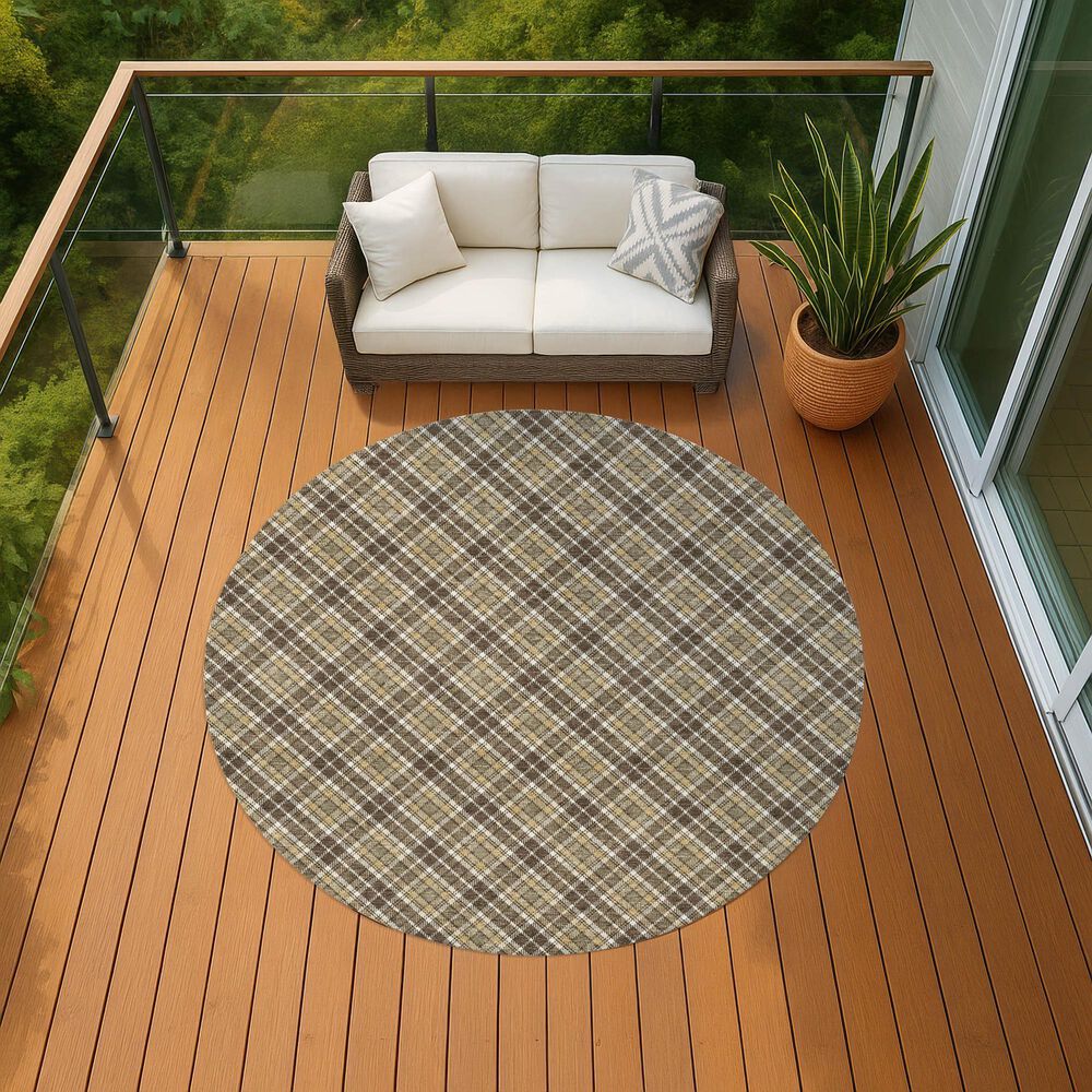 Dalyn Rug Company Soft Essentials Plaid Chocolate 8' Round Indoor/Outdoor Area Rug, , large