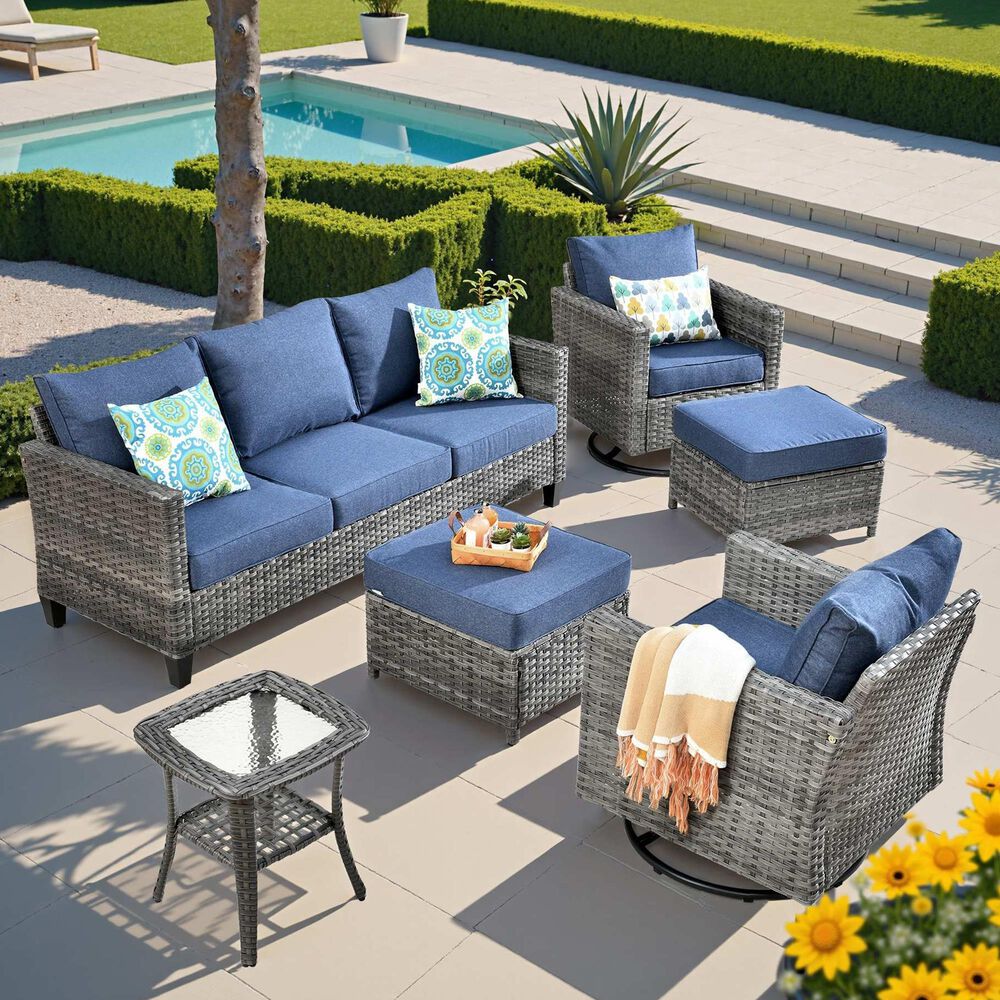 HOMLUX 6-Piece Patio Conversation Set in Denim Blue, , large