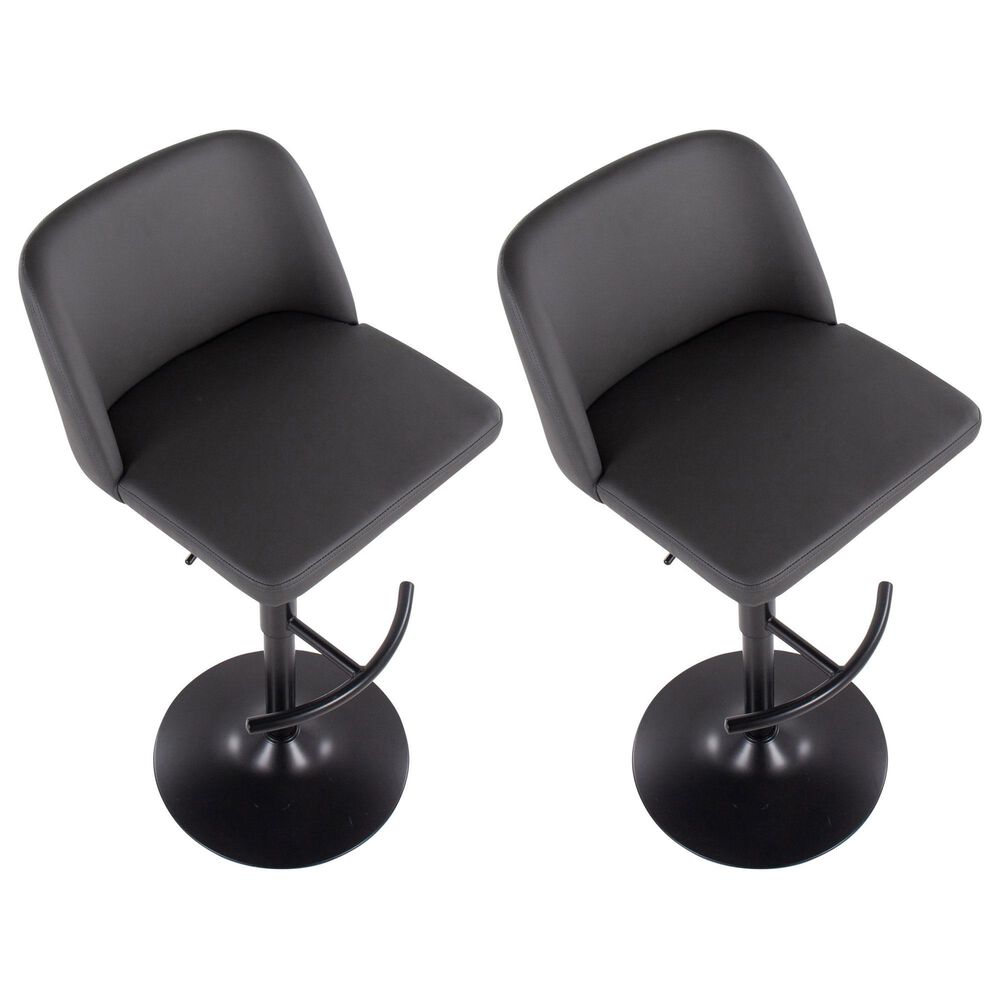 LumiSource Toriano Swivel Adjustable Bar Stool with Grey Faux Leather Upholstery in Black (Set of 2), , large