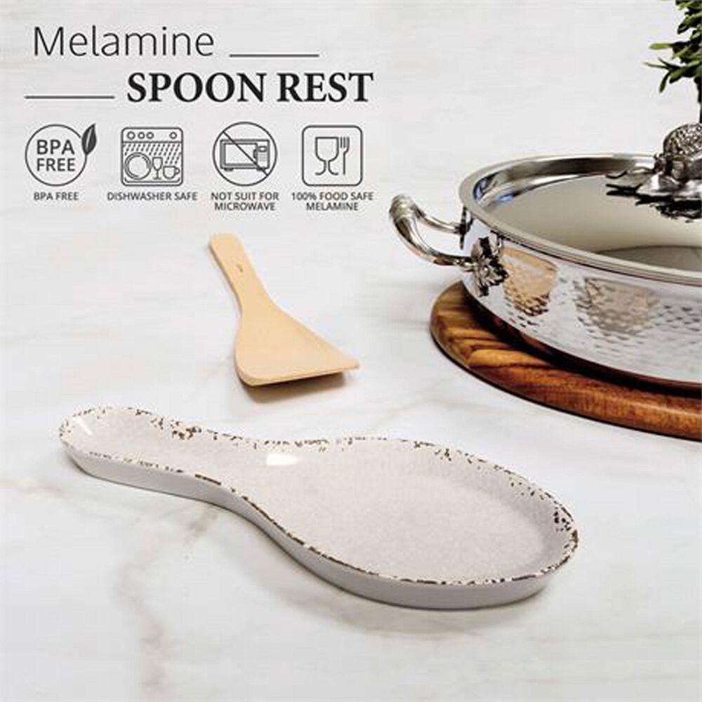 Supreme Melamine Crackle Spoon Rest in Cream, , large