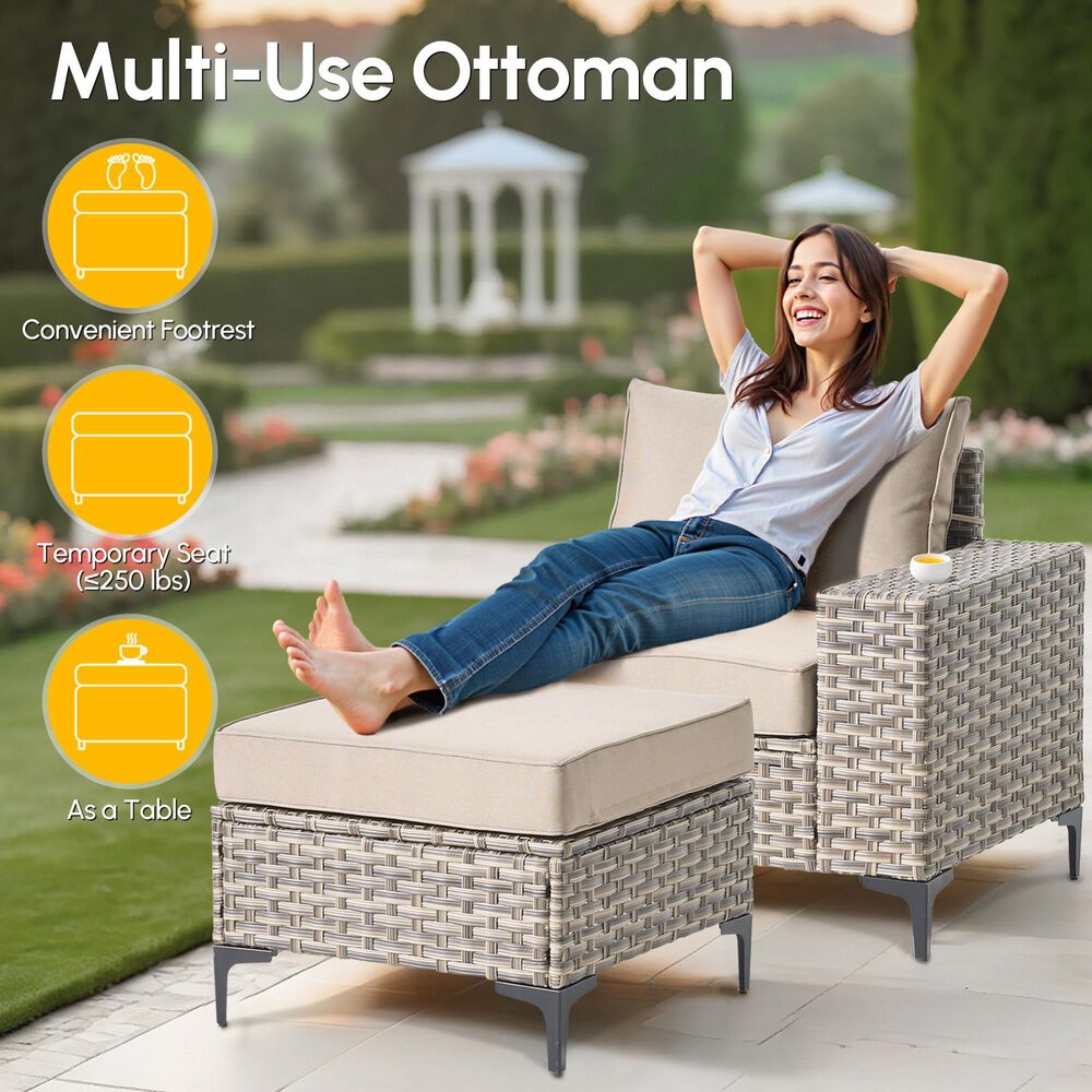 HOMLUX 8-Piece Patio Conversation Set with Fire Pit Table in Beige, , large