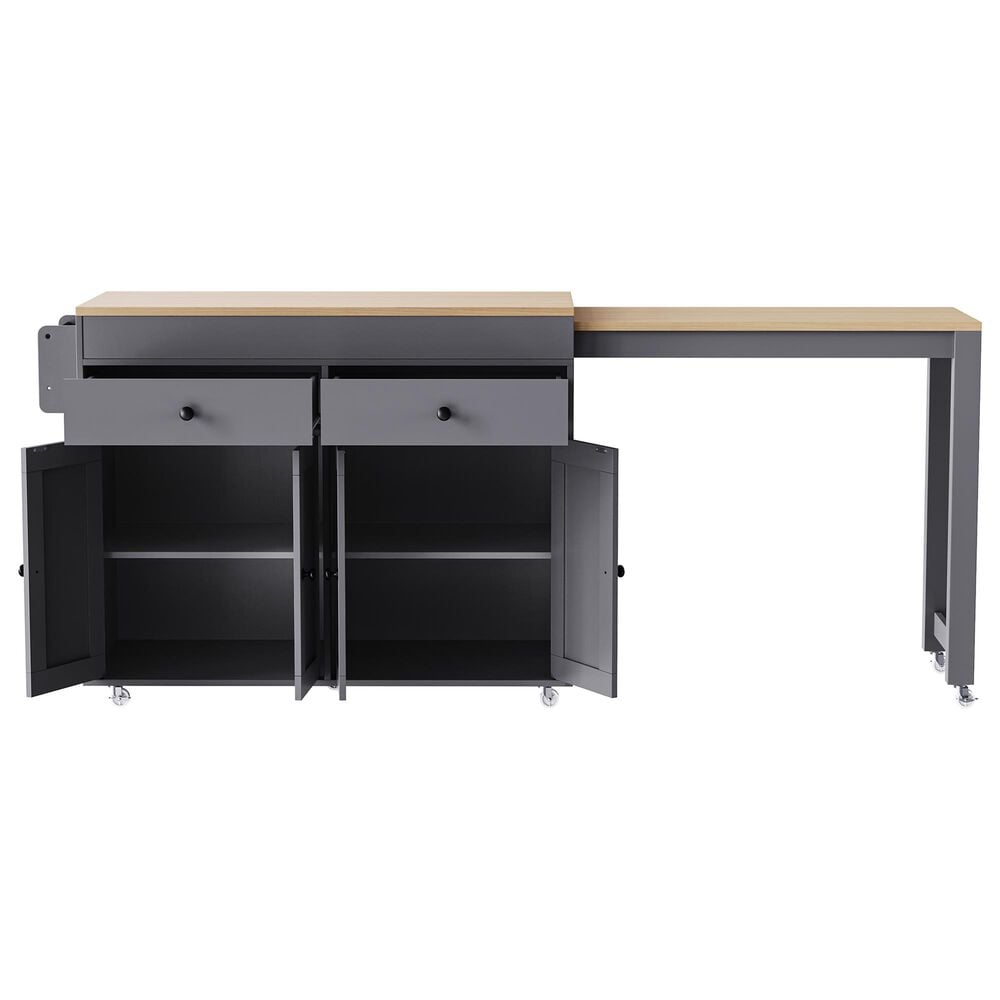 HOMLUX 75" Kitchen Island with Extendable Dining Table in Grey, , large