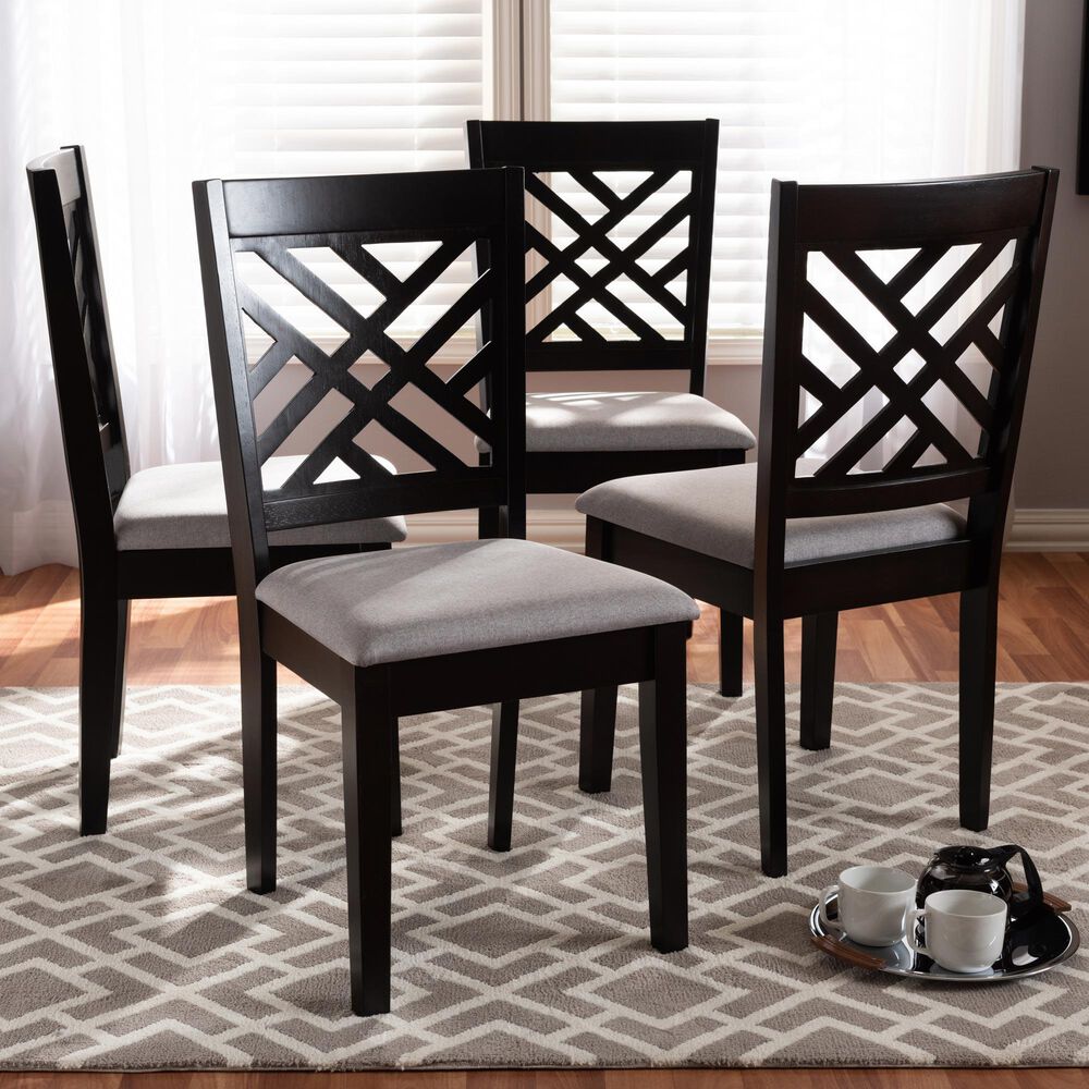 Baxton Studio Caron Side Chair with Gray Cushion in Espresso Brown (Set of 4), , large