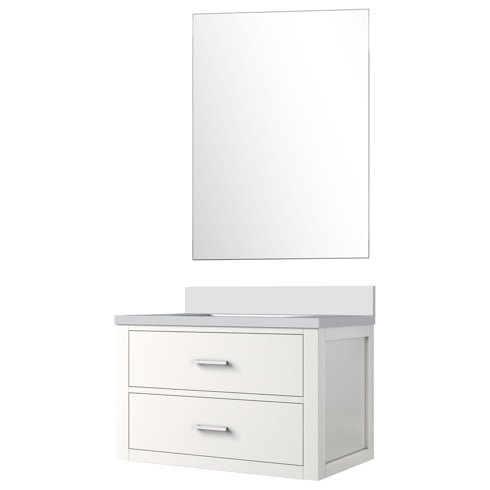 Lexora Home Castor 30" Single Bathroom Vanity in Blue with 2 cm White Quartz Top, Rectangular Sink and 28" Mirror, , large