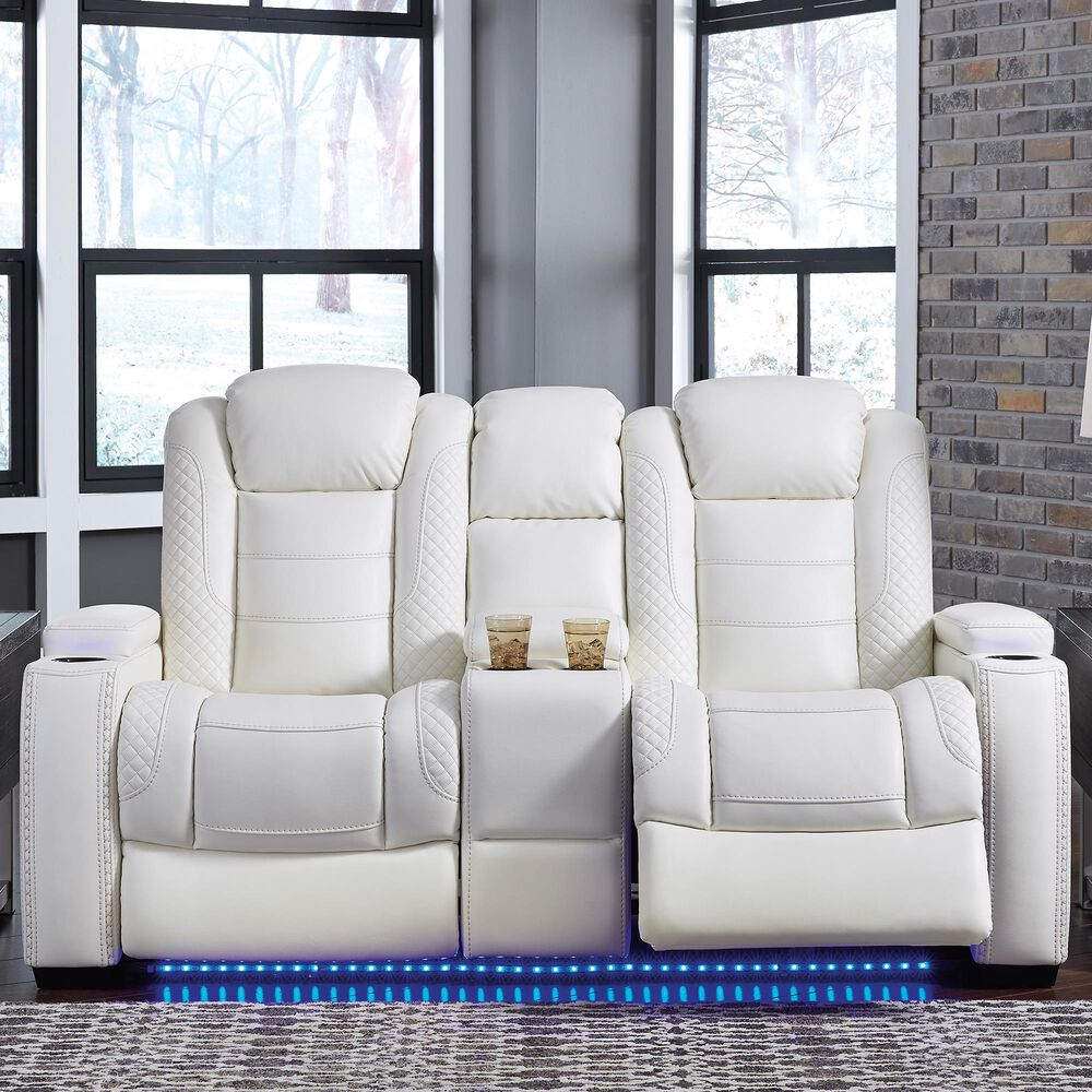 Signature Design by Ashley Party Time Power Reclining Console Loveseat with Power Headrest in White, , large
