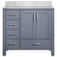 Lexora Home Jacques 36" Right Offset Single Bathroom Vanity in Dark Grey with 2 cm White Carrara Marble Top and Rectangular Sink, , large