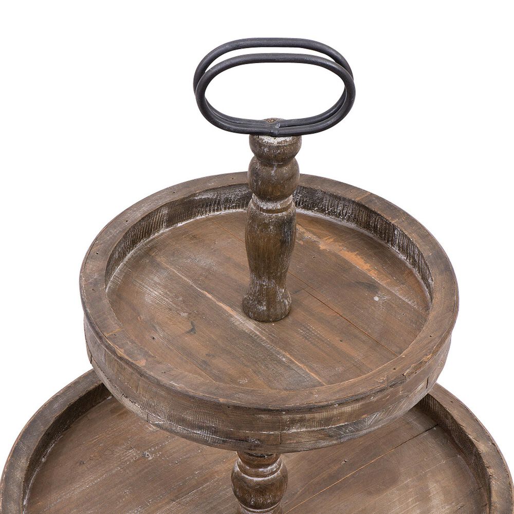 Creative Coop 2-Tier Tray with Metal Handle in Distressed Brown, , large