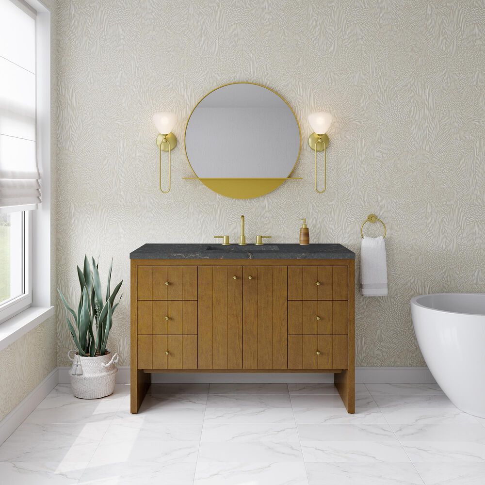 James Martin Hudson 48" Single Bathroom Vanity in Honey Oak with 3 cm Parisien Bleu Silestone Top, Rectangular Sink and FreePower Wireless Charger, , large