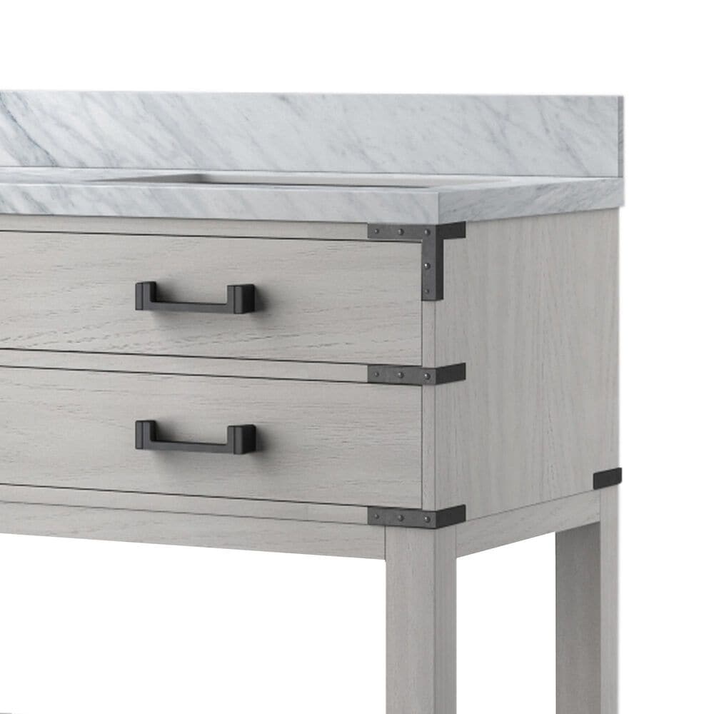 Lexora Home Norwalk 60&quot; Double Bathroom Vanity in White Oak with White Carrara Marble Top  and Rectangle Sink, , large
