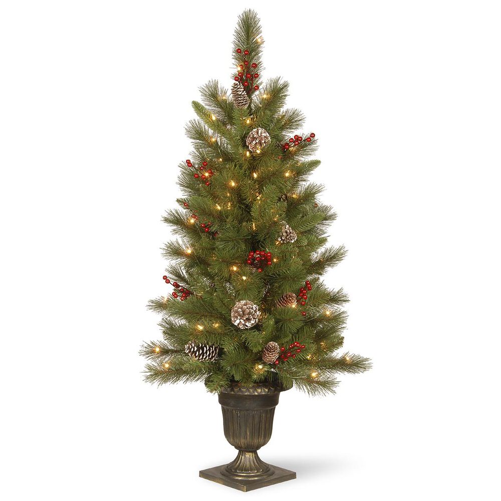 National Tree 4" Feel Real Bristle Berry Entrance Tree with 100 White Lights, , large