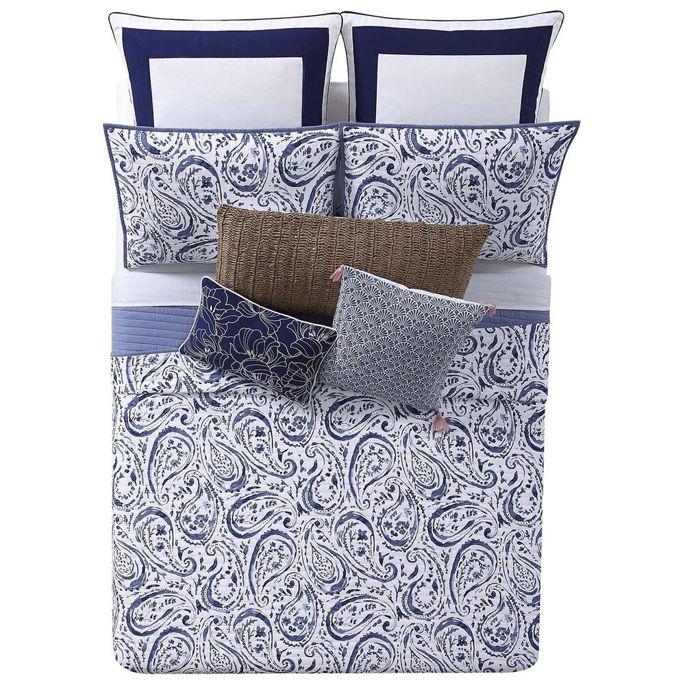 Pem America Indienne 3-Piece King Paisley Quilt Set in Navy and White, , large