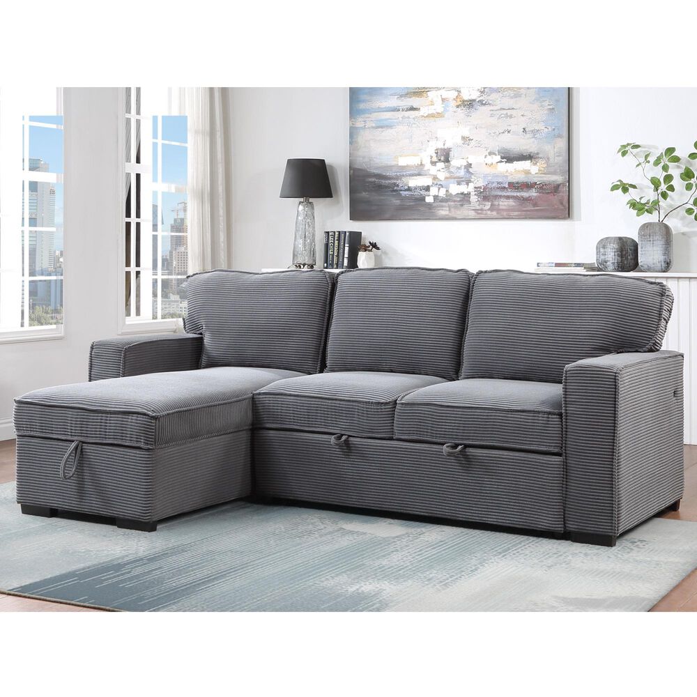 Modern Market Stationary Sofa Bed with Reversible Chaise in Light Grey, , large