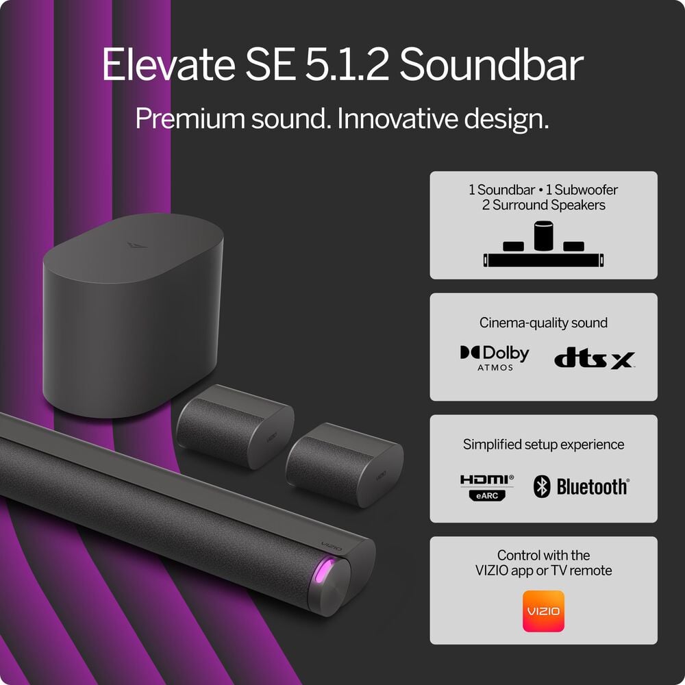 VIZIO Elevate SE 5.1.2 Soundbar with Dolby Atmos in Black - SL512X-0806, , large