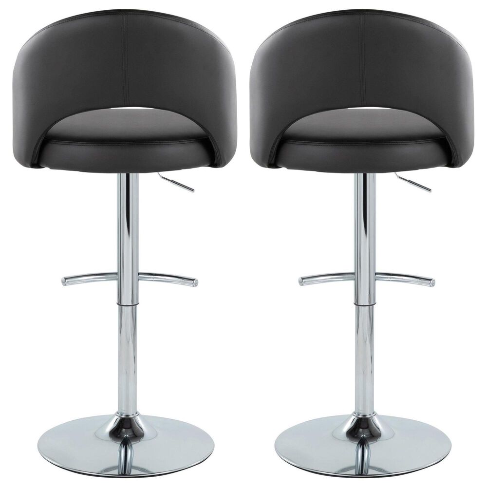 LumiSource Renee Adjustable Swivel Bar Stool with Black Faux Leather Upholstery in Chrome (Set of 2), , large