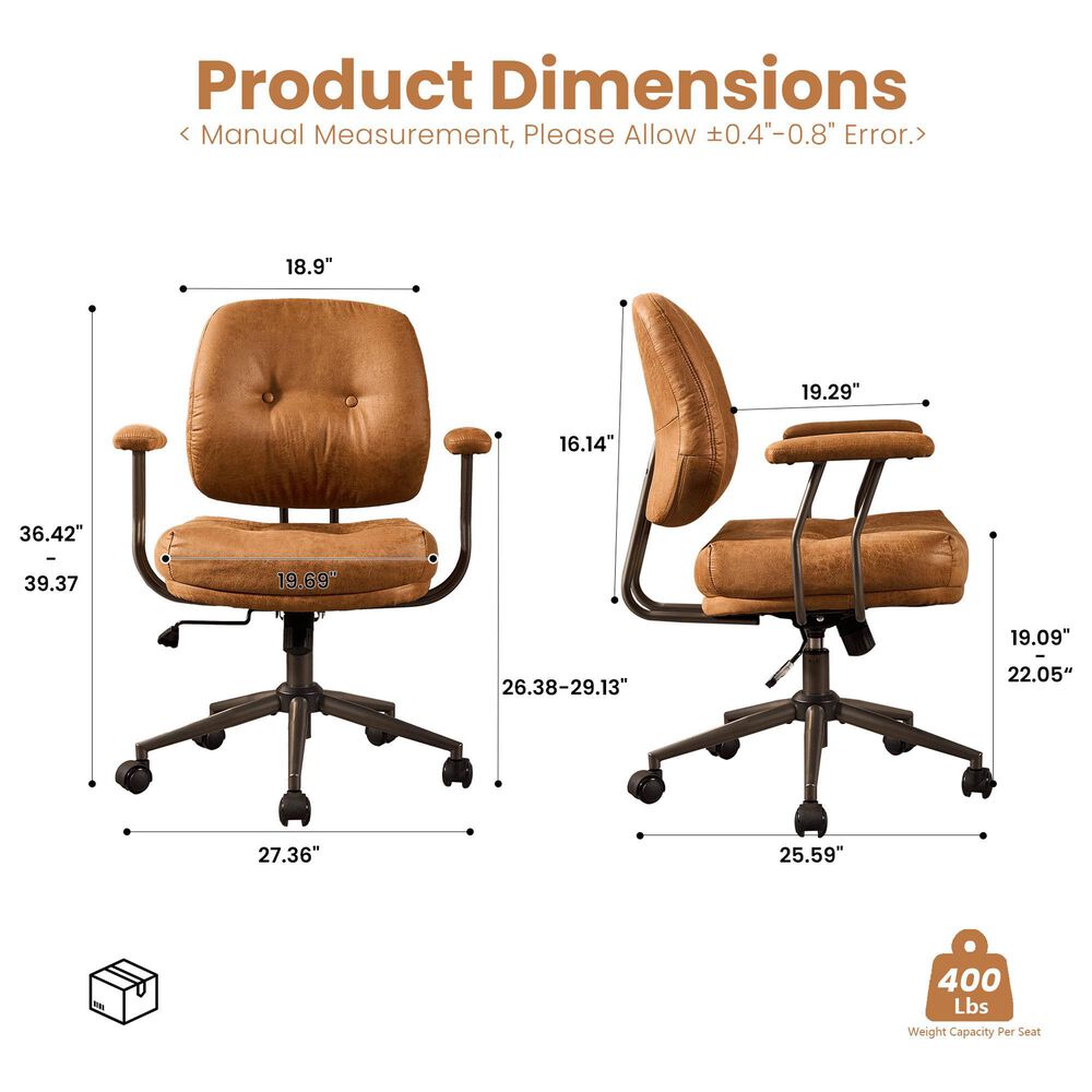 HOMLUX Executive Office Chair with Suede Fabric Cushion in Brown, , large