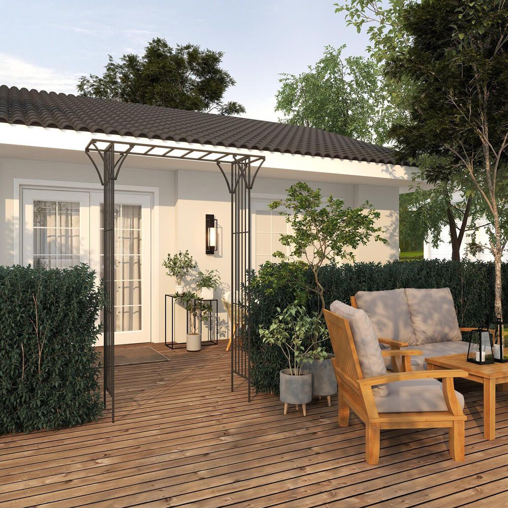 Maple and Jade Garden Arbor with Lattice Work Sides in Matte Black, , large