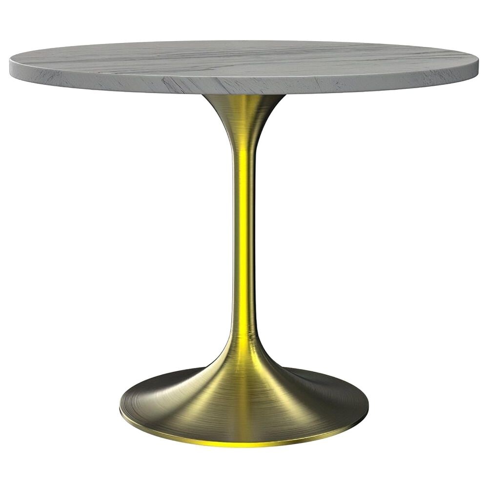 Leisuremod LeisureMod Verve Collection 36 Round Dining Table, Brushed Gold Base with Laminated White Marbleized Top, , large