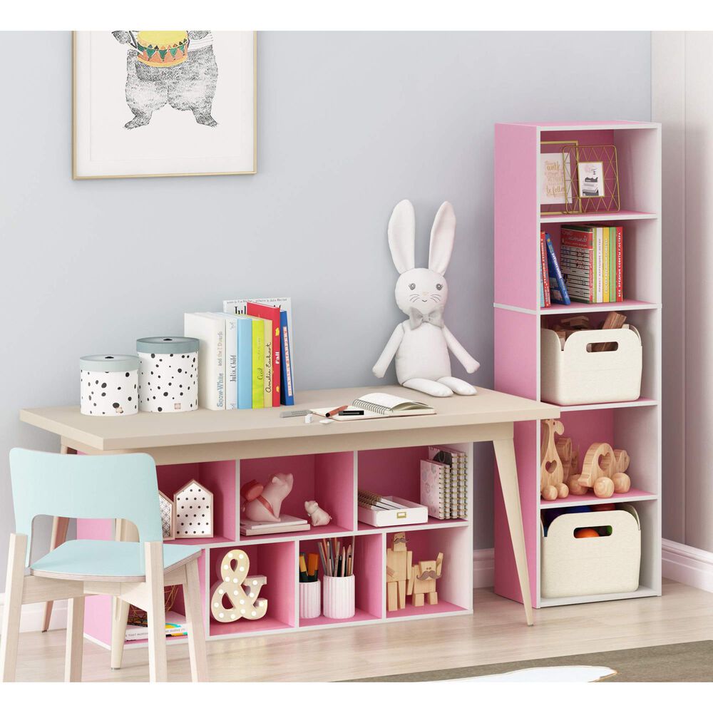 HOMLUX 7-Cube Reversible Open Shelf Storage Bookshelf in White and Pink, , large