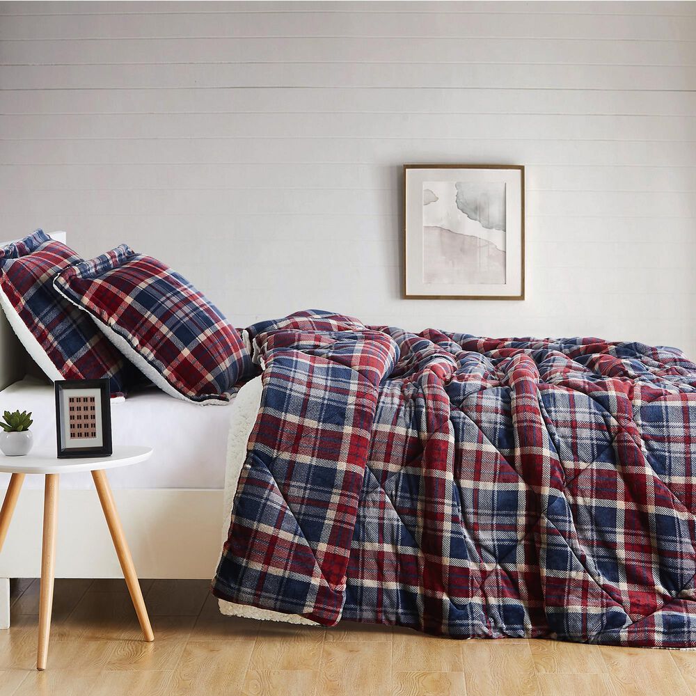 Pem America Truly Soft Cuddle Warmth 3-Piece King Comforter Set in Blue to Red Plaid, , large