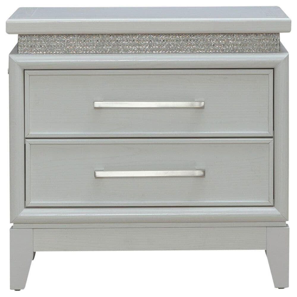 Belle Furnishings Reflections 4-Piece Queen Upholstered Bedroom Set in Pearl White and Rhinestone, , large