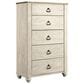 Ashley Willowton 5 Drawer Chest in White Washed, , large