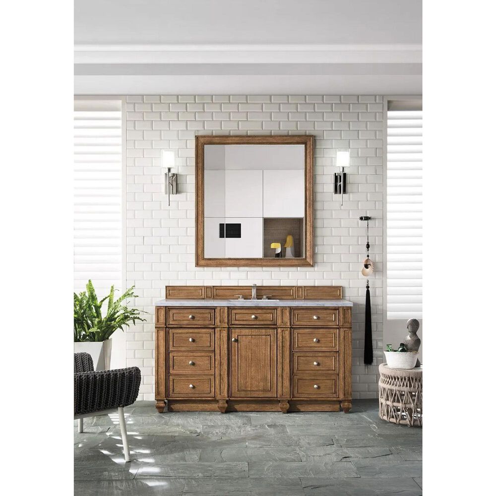 James Martin Vanities Bristol 60&quot; Single Bathroom Vanity in Saddle Brown with 3 cm Carrara White Marble Top and Rectangular Sink, , large